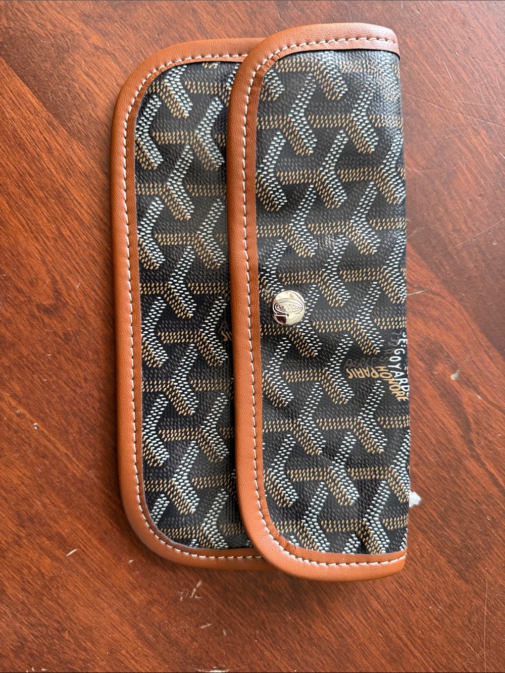 Goyard style Brown and Tan Coated Canvas Card Holder